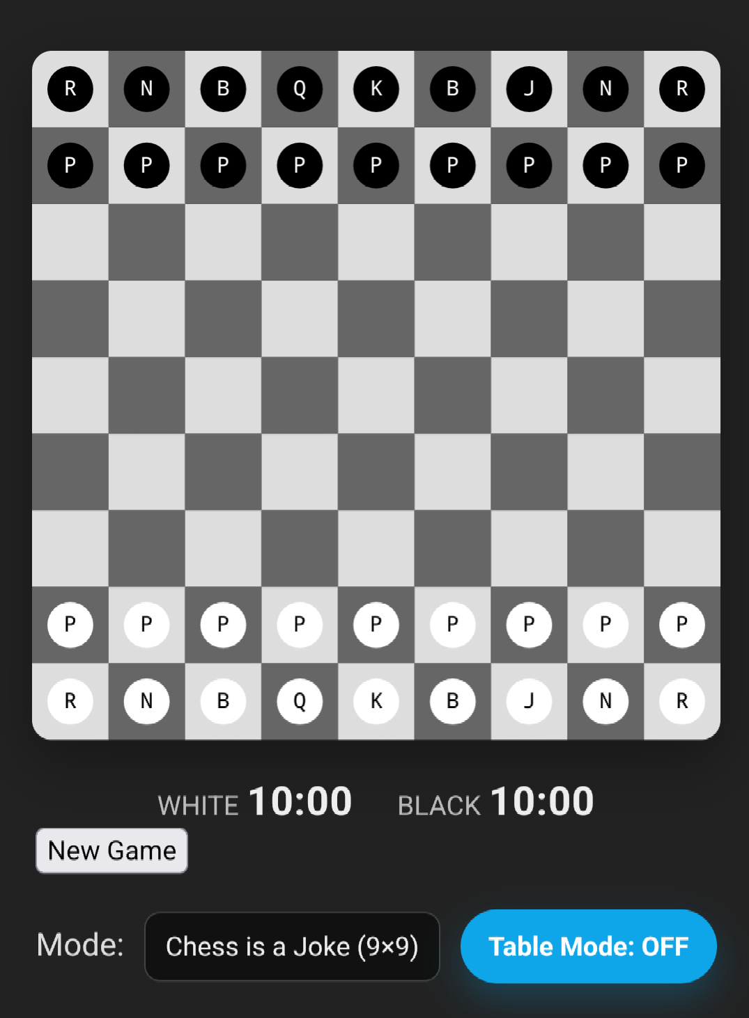 9×9 chess board with Jokers and pawns